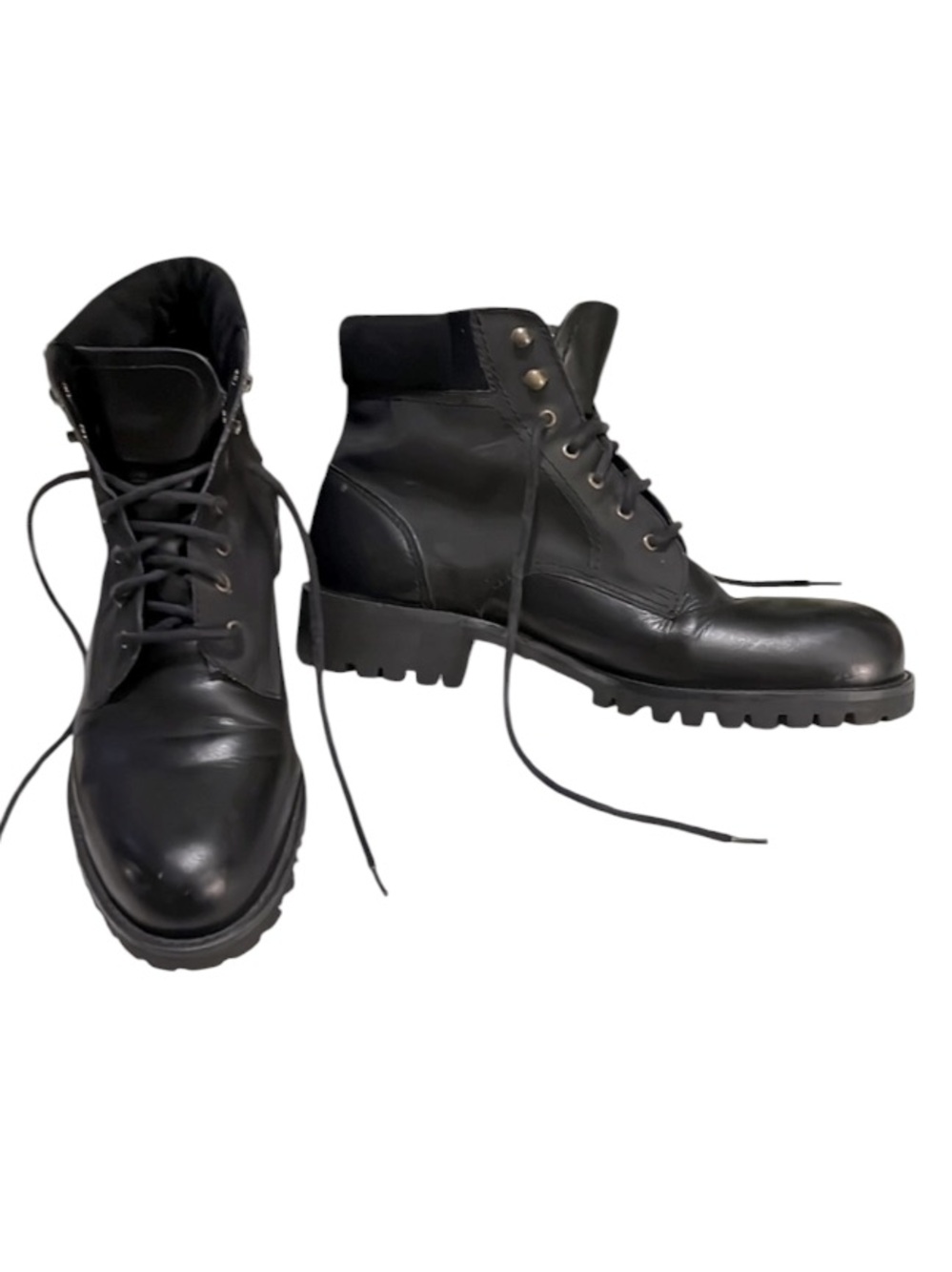 Enzo Angiolini Snowden Black Caprice Leather Lace Up Combat Moto Ankle Boots 6.5